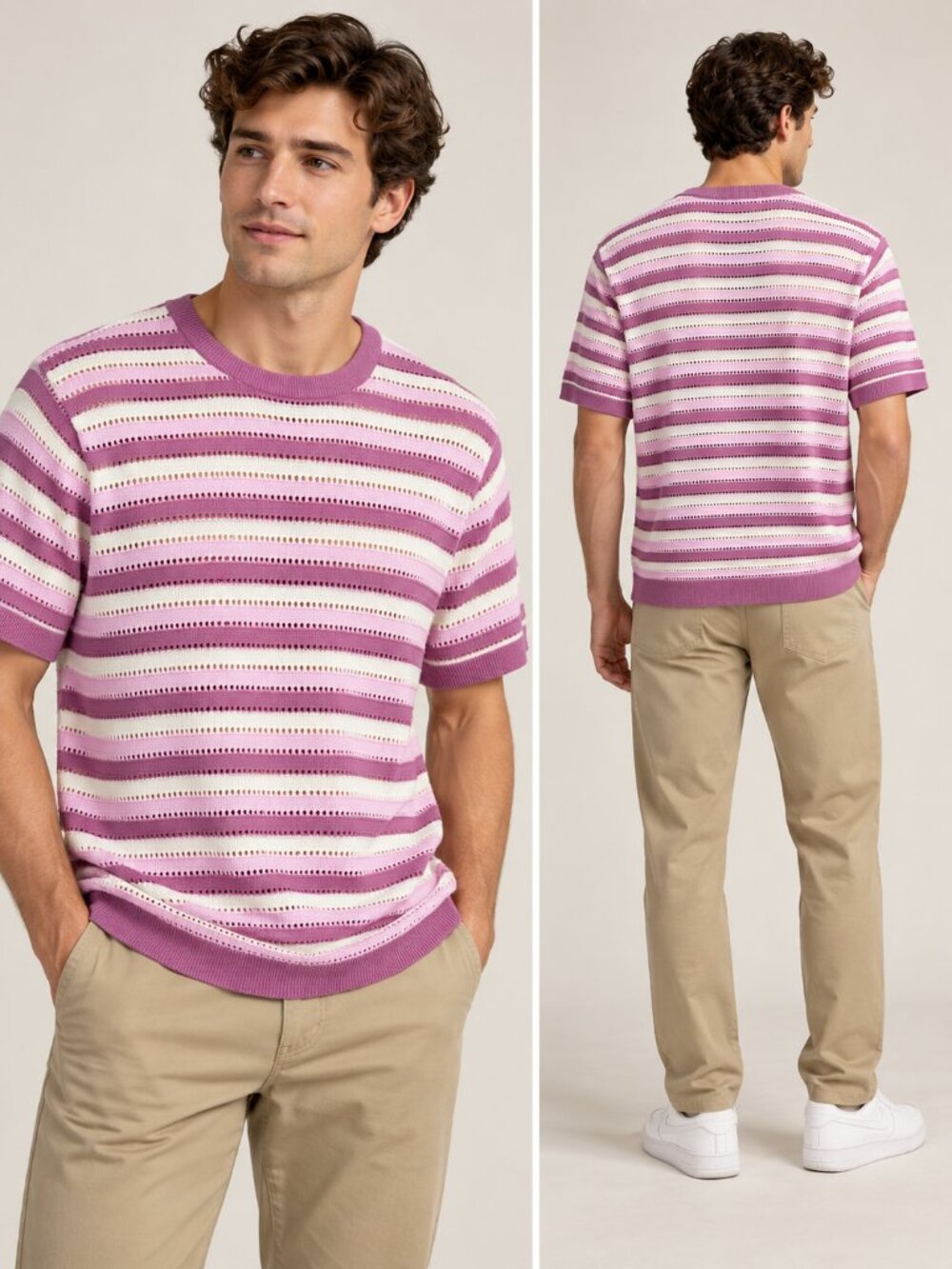 Goodfellow & Co Mens Short Sleeve Purple Striped Knit Crewneck Shirt Large